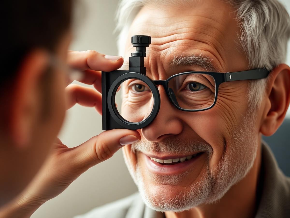 Optometrist checking a patient's prescription with a trial lens